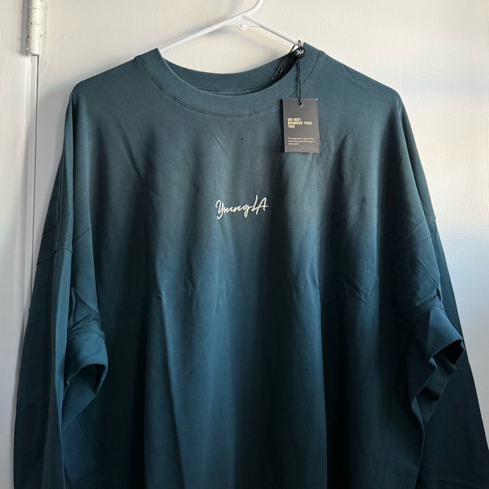 YoungLA For Her Teal Wash Heavyweight Oversized Long-sleeve, Size Large - Picture 3 of 7
